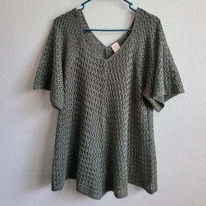 Faded Glory Crochet Top Tunic Style Green Olive. Size L (12/14).